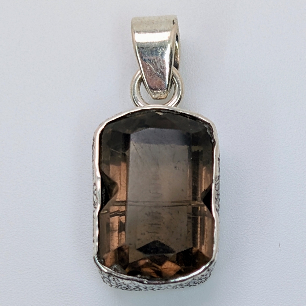 Carved Smoky Quartz Pendant S925 Sterling Silver